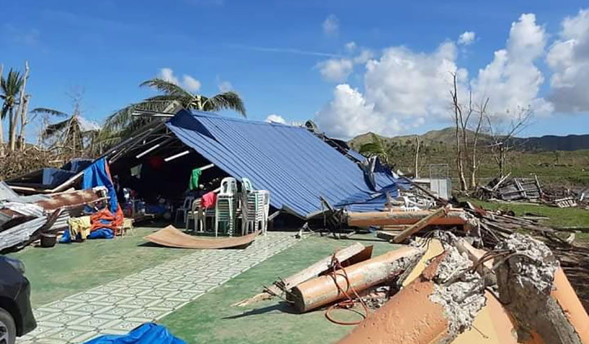 a makeshift building after Typhoon Rai in the Philippines
