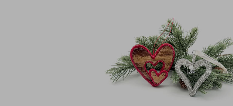 Two donation heart ornaments