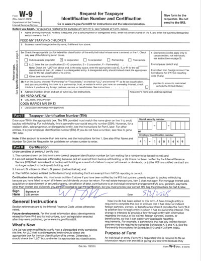 image of signed W-9